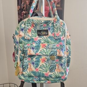 Tropical Floral Women's Backpack - Green and Pink